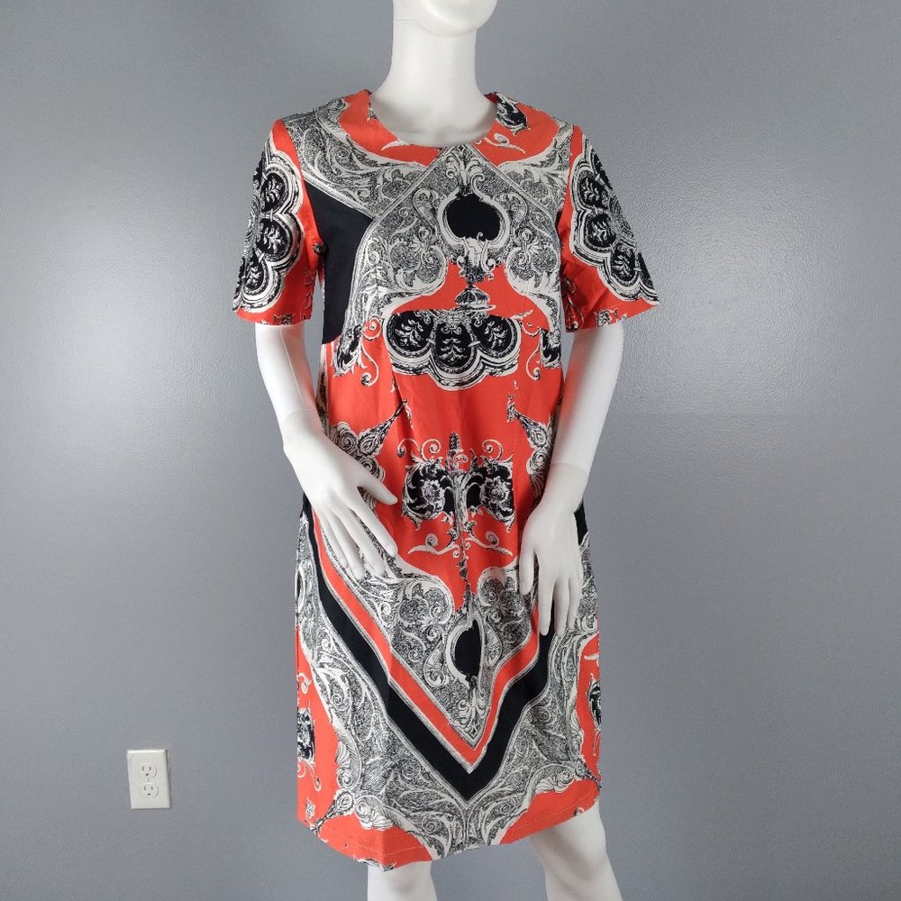 ASOS Maternity Dress Women's Size 4 Orange Black White Print Short Sleeve